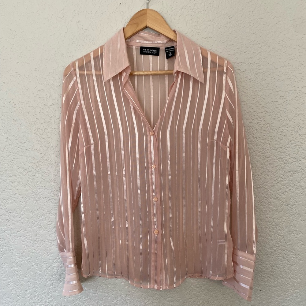 New York & Company Blush Sheer Striped Blouse